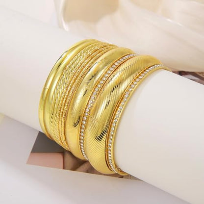 Gold and Silver Bangle Bracelet Sets - Multi-Layer Stackable Textured Bangles