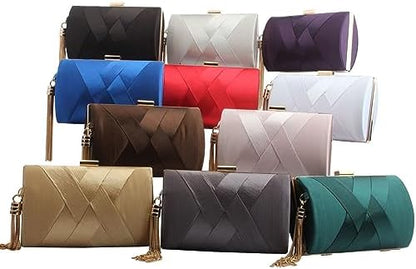 Luxury Silk Clutch with Sophisticated Tassel Charm: Ideal for Prom,Weddings and Galas