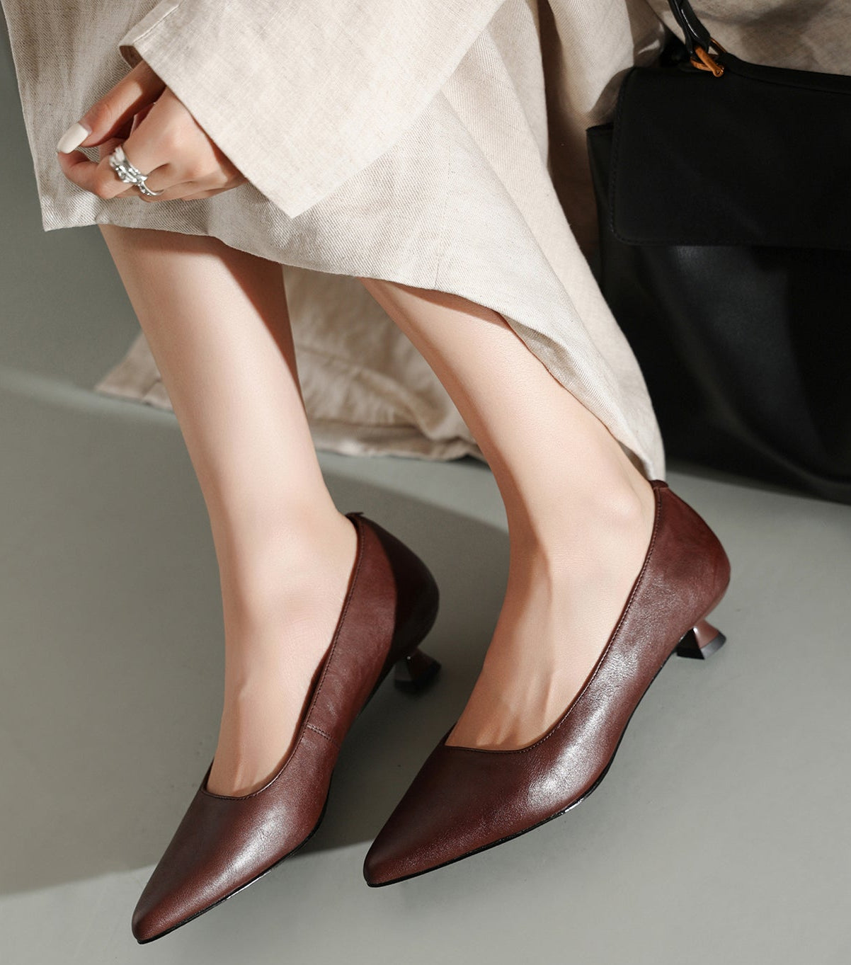 Pointed-Toe Cowhide Kitten Heels - Free Shipping