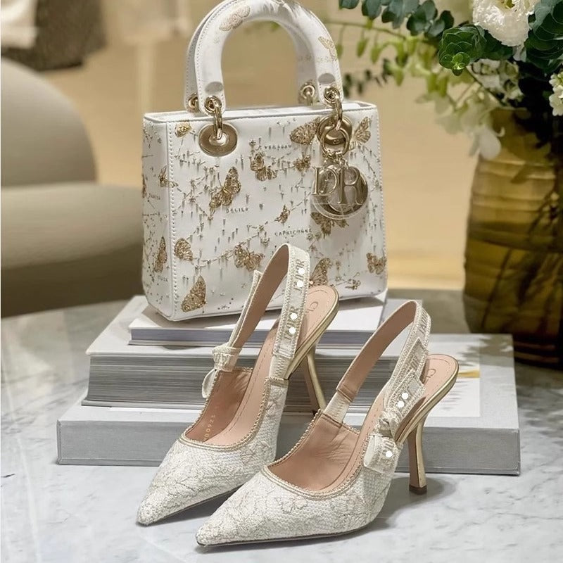 Gold Bow Strap Pointed Toe High Heel Sandals - Free Shipping