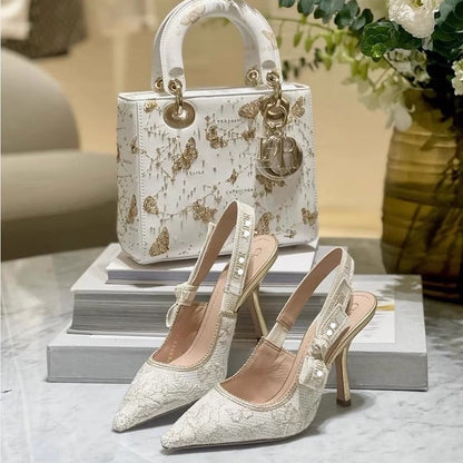 Gold Bow Strap Pointed Toe High Heel Sandals - Free Shipping
