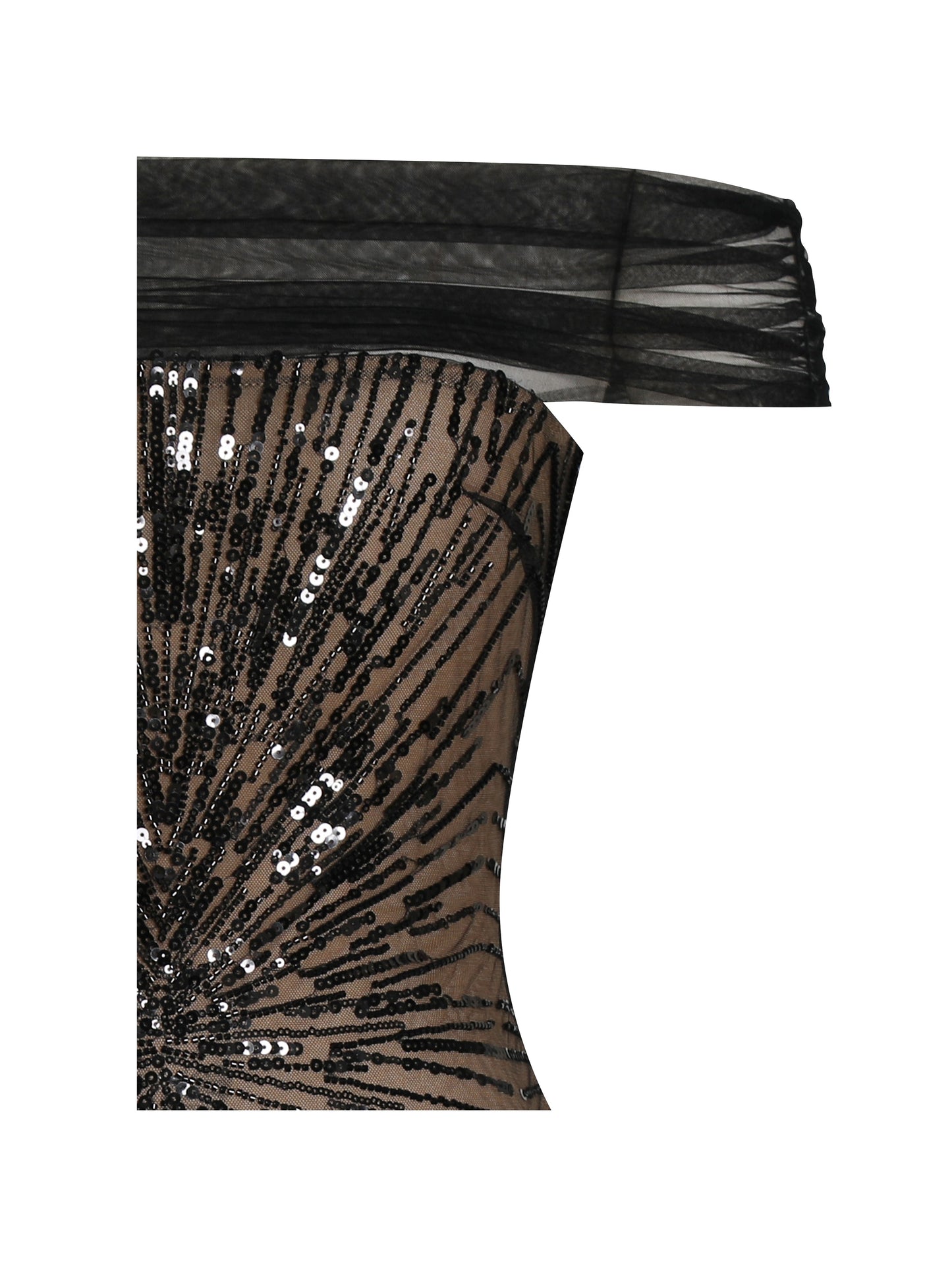 Miss Circle Qeturah Embroidered Sequin Off Shoulder Mesh Gown - Free Shipping