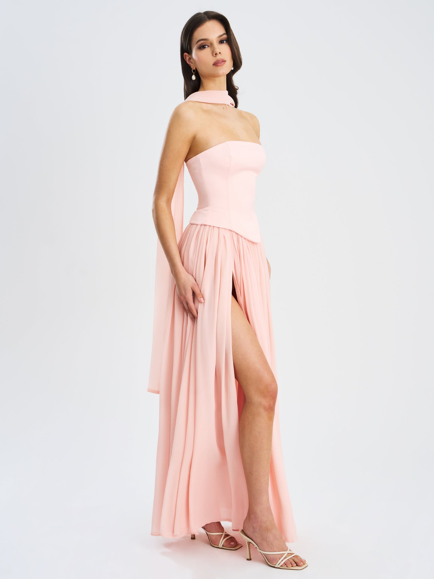 Miss Circle Qianna Baby Pink Peplum Drop Waist Chiffon Gown - Free Shipping