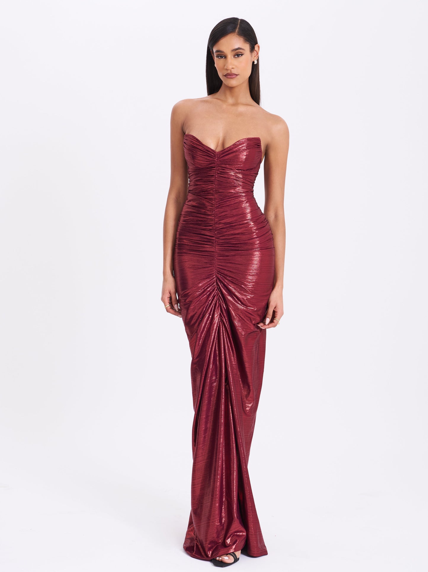 Miss Circle Sable Ruched Burgundy Glitter Mermaid Gown - Free Shipping