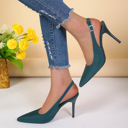 Pointed Toe PU Upper Open-Toe Buckle Stiletto High Heels - Free Shipping