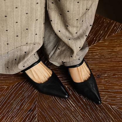 Cowhide Pointed Toe Block Mary Jane Mule Sandals - Free Shipping