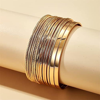 Gold and Silver Bangle Bracelet Sets - Multi-Layer Stackable Textured Bangles