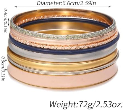 Gold and Silver Bangle Bracelet Sets - Multi-Layer Stackable Textured Bangles