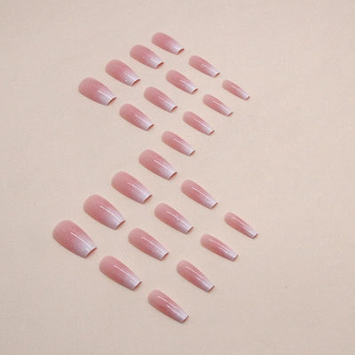 Press On Medium Long Square Nails - Rhinestone Pink Bling 3D Flower 24Pcs Reusable Nail Kit-Free Shipping