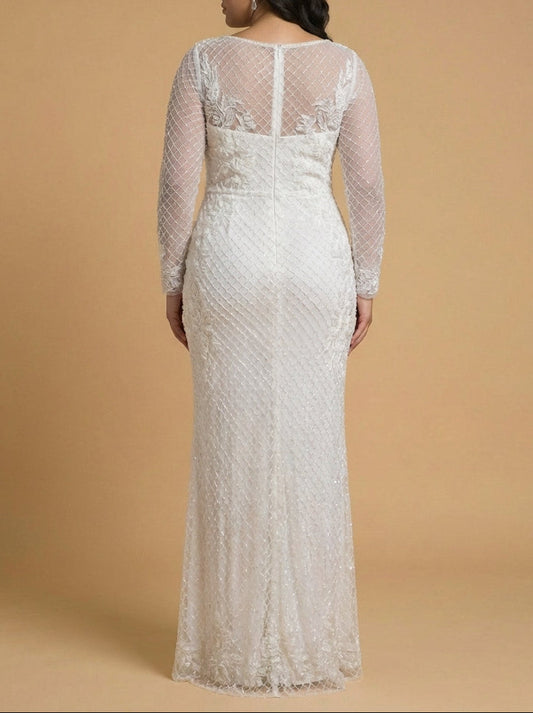 High Neck Long Sleeve Beaded Wedding Gown - Free Shipping