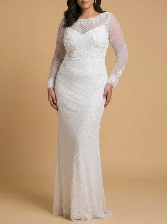 High Neck Long Sleeve Beaded Wedding Gown - Free Shipping