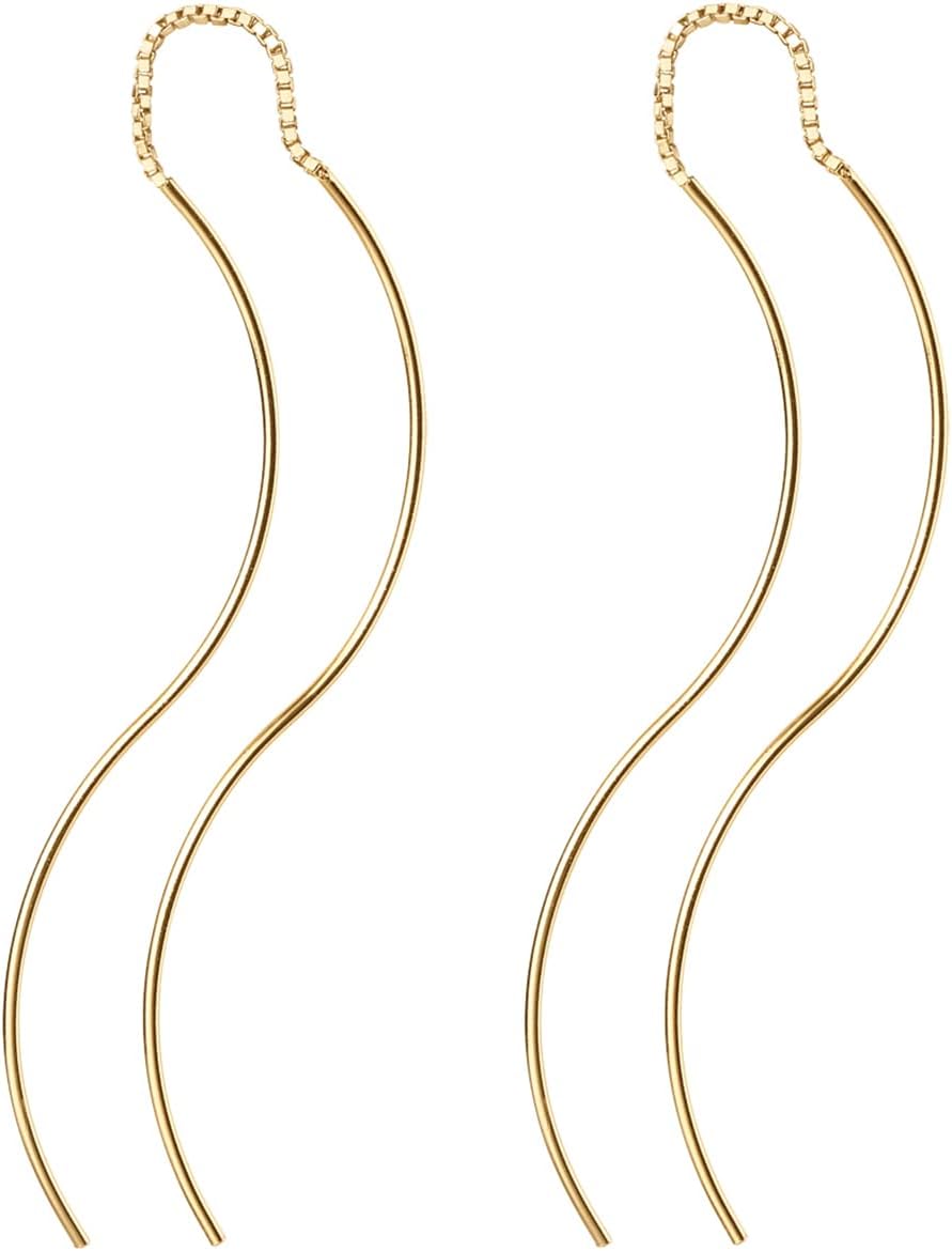 Stylish Curved Dangle 14K GP Double Threader Earrings - Free Shipping