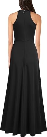 Chic Halter Hi-Lo Slit Fit and Flare Maxi Dress-Free Shipping