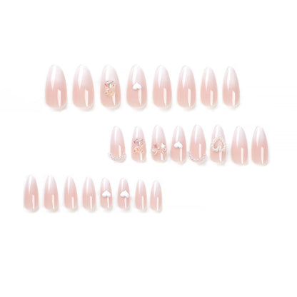 24PC Almond Glossy Press-On Nails - Medium Length, 3D Designs-Free Shipping