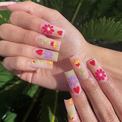 Designer Acrylic Press-On Nails Set - Long Acrylic Press-On Nails with Detailed Artwork- Free Shipping