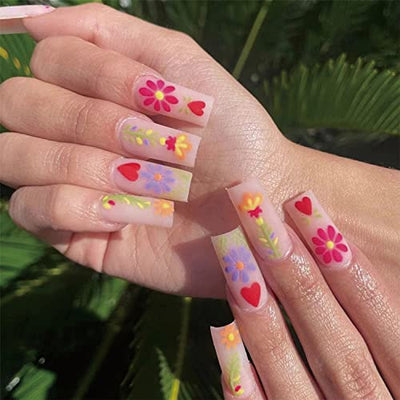 Designer Acrylic Press-On Nails Set - Long Acrylic Press-On Nails with Detailed Artwork- Free Shipping