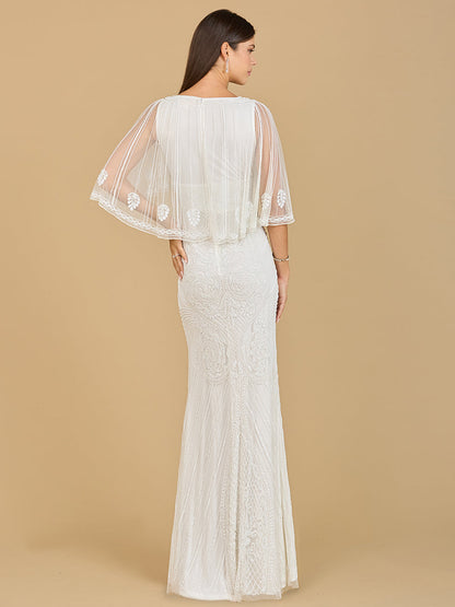 Classic Cape Sleeve V-Neck Beaded Gown - Free Shipping