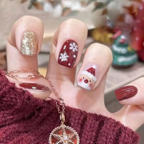 Christmas Tree Design Press-On Nails Short Square Acrylic Set 24pcs Stick-On Manicure-Free Shipping