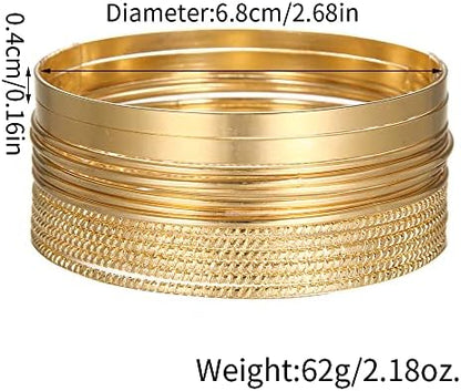 Gold and Silver Bangle Bracelet Sets - Multi-Layer Stackable Textured Bangles