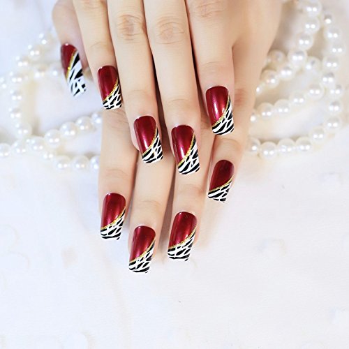 Fashionable Square Round Medium Length 24 Pcs Press-On Nail Kit with Stylish Patterns