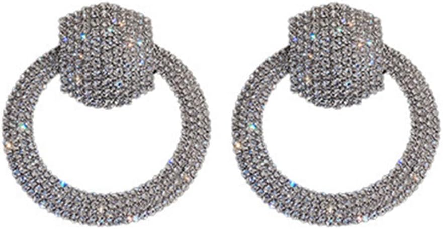 Elegant Geometric Circle Rhinestone Dangle Earrings - Fashion Statement-Free Shipping