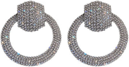 Elegant Geometric Circle Rhinestone Dangle Earrings - Fashion Statement-Free Shipping