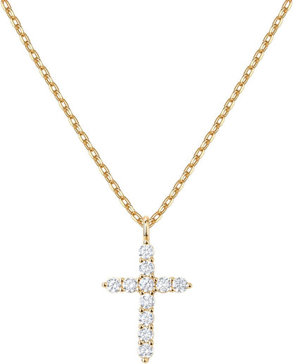 Sparkling Cross Faith Pendant 14K GP Cubic Zirconia Necklace - Free Shipping