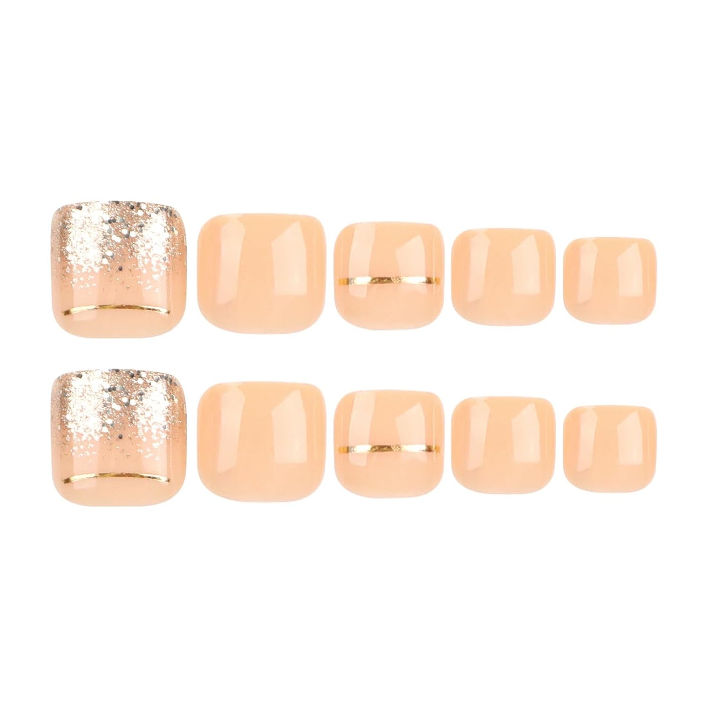 Chic Design Press On Fake Toenails, 24Pcs Square Shape, Glitter and Glossy Full Cover Acrylic-Free Shipping