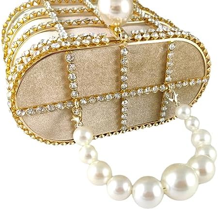 Glamorous Rhinestone-Encrusted Bucket Clutch - Elegant Pearl Handle Detail for Special Occasions