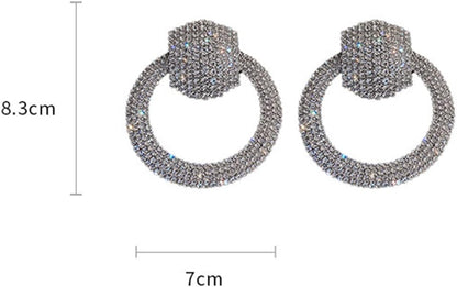 Elegant Geometric Circle Rhinestone Dangle Earrings - Fashion Statement-Free Shipping