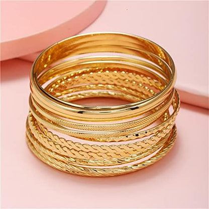 Gold and Silver Bangle Bracelet Sets - Multi-Layer Stackable Textured Bangles