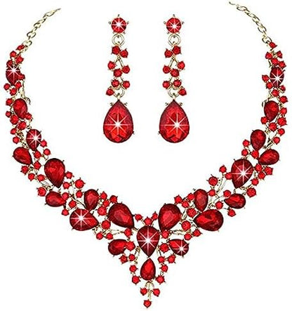 Elegant Rhinestone Necklace Earrings Set for Women - Statement Crystal Jewelry with Free Shipping