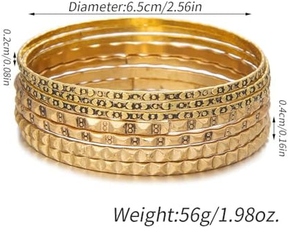 Gold and Silver Bangle Bracelet Sets - Multi-Layer Stackable Textured Bangles