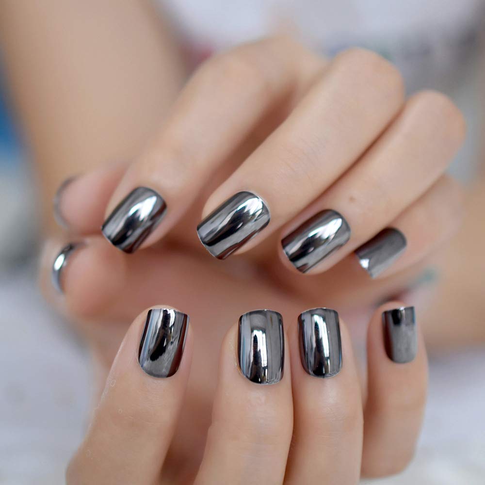 Fashionable Square Round Medium Length 24 Pcs Press-On Nail Kit with Stylish Patterns