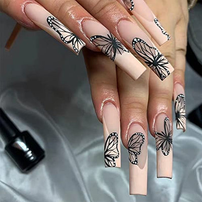 Designer Acrylic Press-On Nails Set - Long Acrylic Press-On Nails with Detailed Artwork- Free Shipping