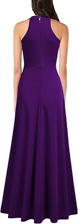 Graceful Halter Hi-Lo Slit Fit and Flare Maxi Dress-Free Shipping