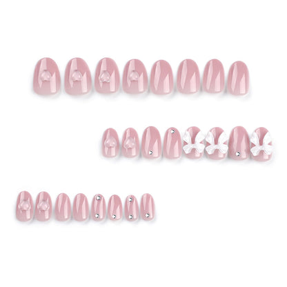 24PC Almond Glossy Press-On Nails - Medium Length, 3D Designs-Free Shipping