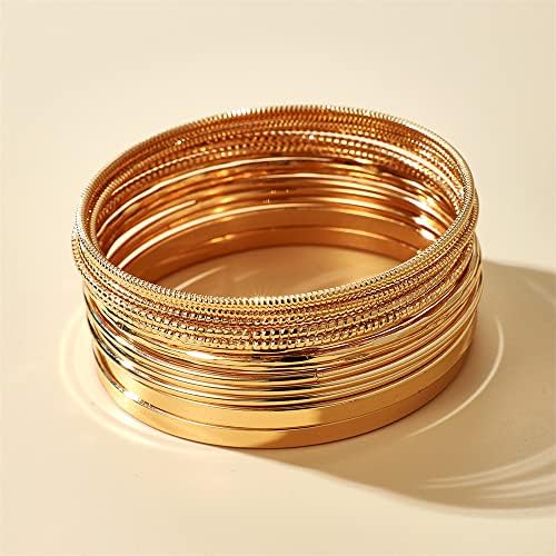 Gold and Silver Bangle Bracelet Sets - Multi-Layer Stackable Textured Bangles