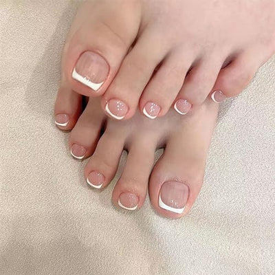 Chic Design Press On Fake Toenails, 24Pcs Square Shape, Glitter and Glossy Full Cover Acrylic-Free Shipping