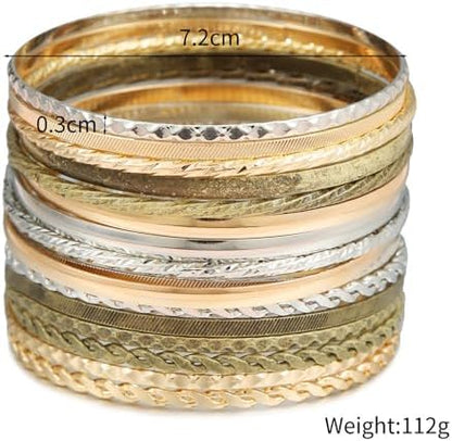 Gold and Silver Bangle Bracelet Sets - Multi-Layer Stackable Textured Bangles