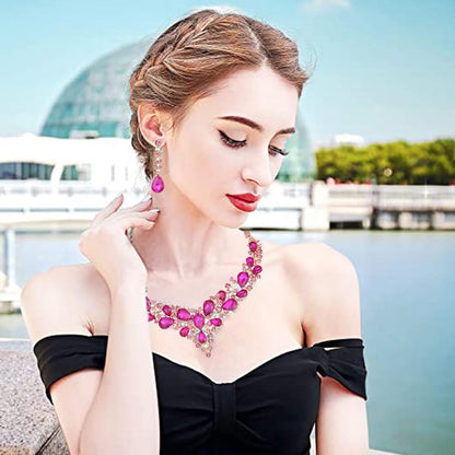 Elegant Rhinestone Necklace Earrings Set for Women - Statement Crystal Jewelry with Free Shipping