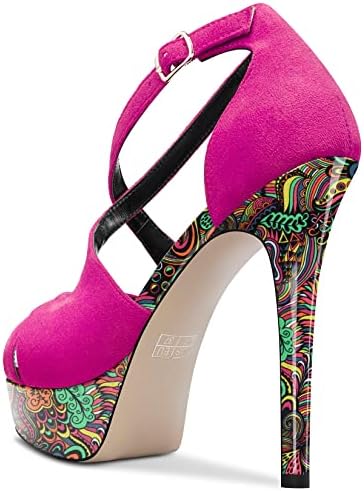 Vibrant Statement Pop Art Stiletto Platform Ankle Strap Heels 4.7in