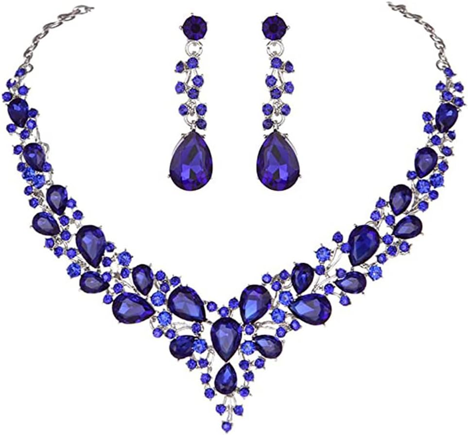 Elegant Rhinestone Necklace Earrings Set for Women - Statement Crystal Jewelry with Free Shipping