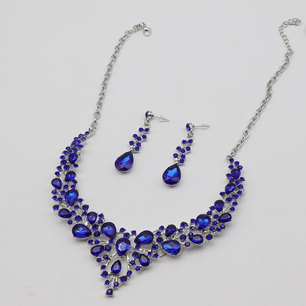 Elegant Rhinestone Necklace Earrings Set for Women - Statement Crystal Jewelry with Free Shipping