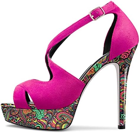 Vibrant Statement Pop Art Stiletto Platform Ankle Strap Heels 4.7in