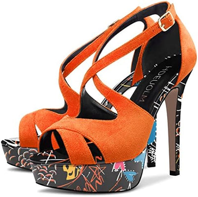 Vibrant Statement Pop Art Stiletto Platform Ankle Strap Heels 4.7in