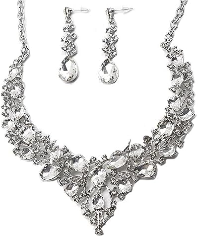 Elegant Rhinestone Necklace Earrings Set for Women - Statement Crystal Jewelry with Free Shipping