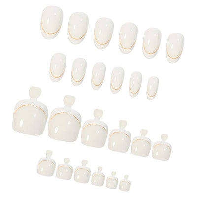 Elegant White French Press-On Nail Set for Fingers and Toes, Shimmer and Glossy Finish-Free Shipping