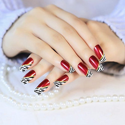 Fashionable Square Round Medium Length 24 Pcs Press-On Nail Kit with Stylish Patterns