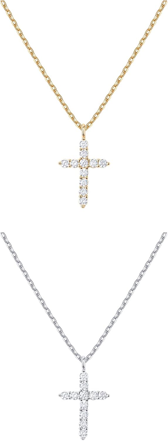 Sparkling Cross Faith Pendant 14K GP Cubic Zirconia Necklace - Free Shipping